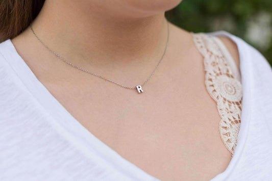Fashion Tiny Initial Necklace Gold Silver Color Cut Letters Single Name Choker Necklace For Women Pendant - Mubimart
