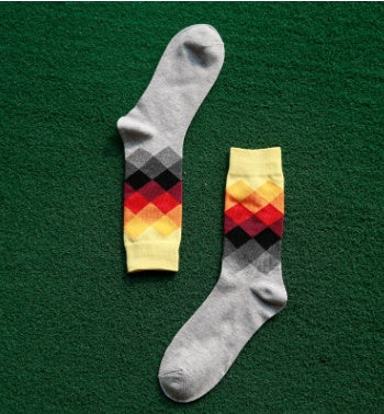 Colored diamond men's socks men's cotton socks long socks