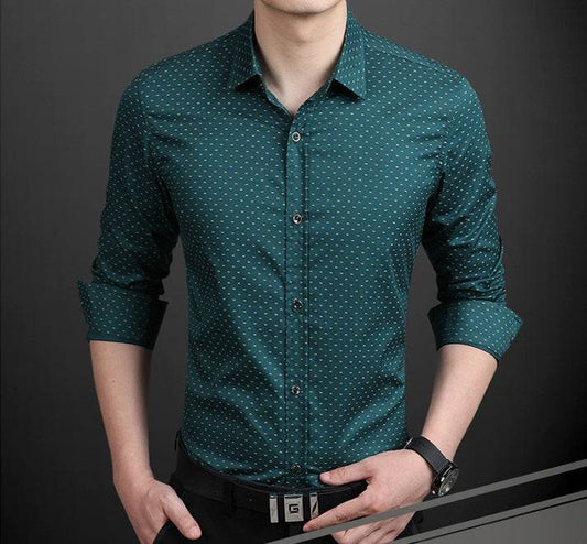 Brand Fashion Male Shirt Long-Sleeves Tops Polka Dot Printing Mens Dress Shirts Slim Men Shirt Plus Size M-5XL FGT - Mubimart