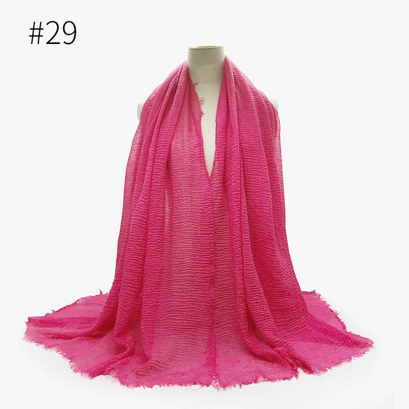Bubble plain Scarf / cotton scarf fringes women soft solid hijab popular muffler shawls big Pashmina wrap hijab - Mubimart