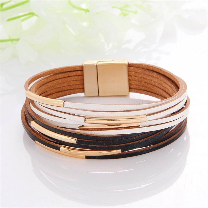 New Popular Multi-color Leather Charm Bracelet Men And Women Same Ornament Can Be Used As Gifts - Mubimart