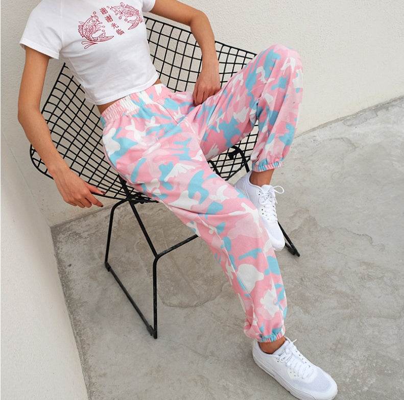 NCLAGEN New Women Camouflage Print Trousers Loose Harem Camo Pants Spring High Waist Casual Joggers Elastic Sweatpants - Mubimart