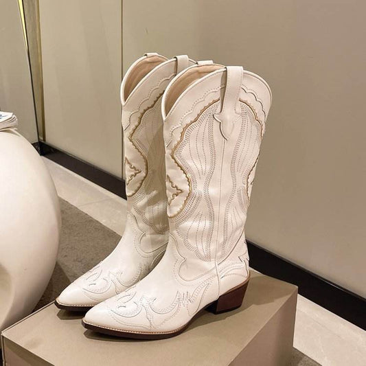 New Plus Size Pointed Embroidery Western Cowboy Boot Women - Mubimart