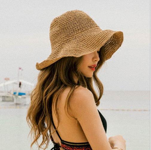Summer Outing Sunscreen Hat for Women with Foldable Straw Hats Holiday Cool Hat Beach Hat - Mubimart