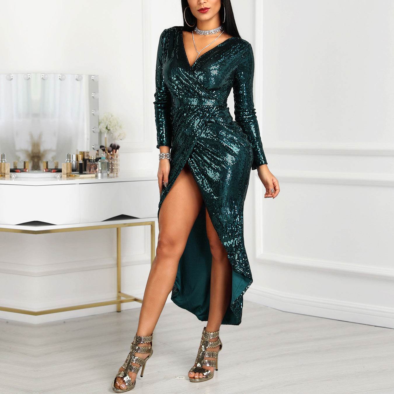 Long shiny maxi dress - Mubimart
