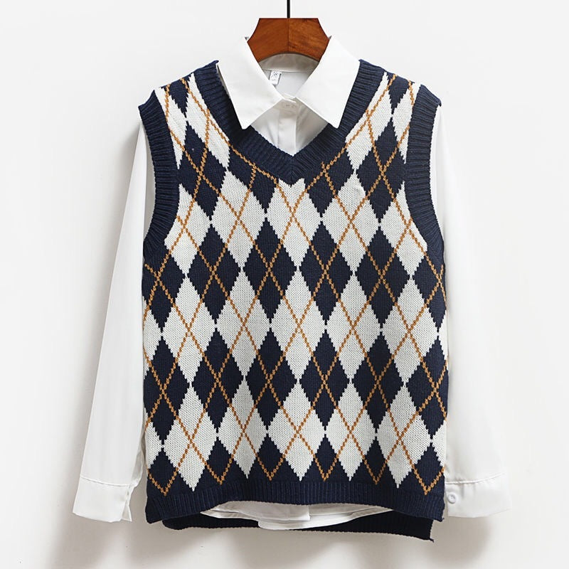 College Style Knitted Sweater Vest Women's Vest