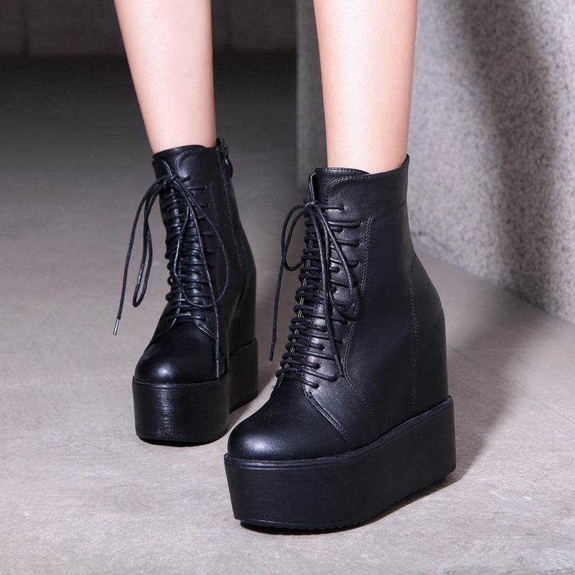 High booties rivet lace-up Martin boots - Mubimart