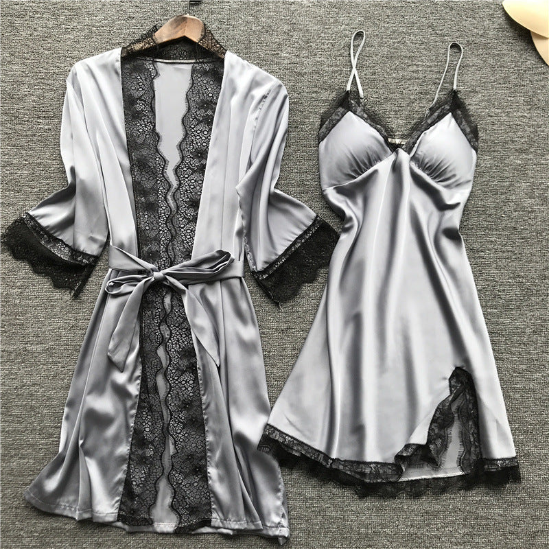 Silk pajama four piece set - Mubimart -  