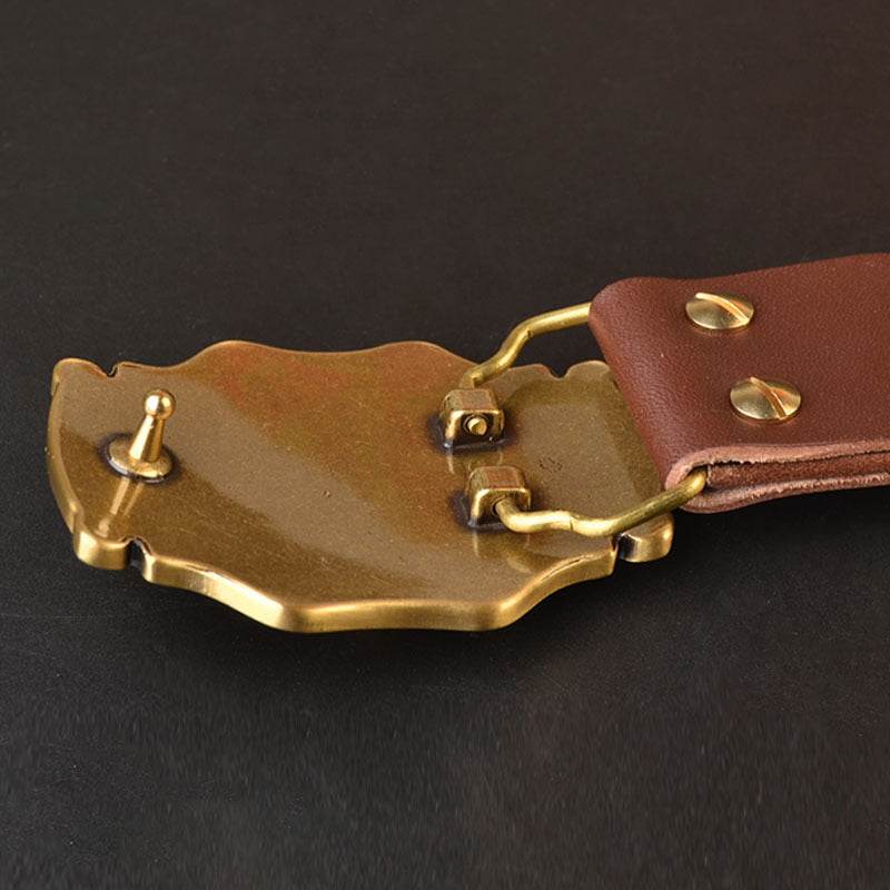 Men's Copper Buckle Head Layer Cowhide Plate Buckle Smooth Buckle Belt - Mubimart