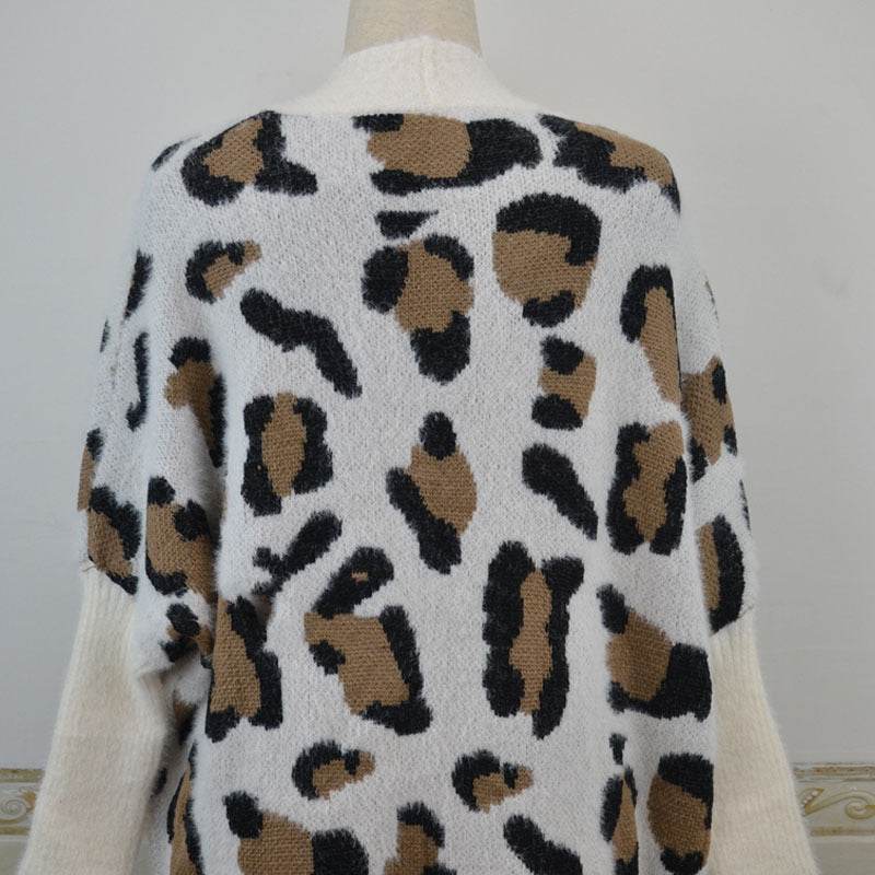 Women's Plus Size Cardigan Jacket Leopard Sweater - Mubimart