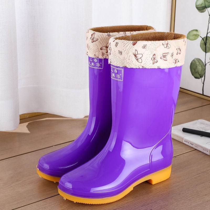 Rain boots waterproof shoes rubber shoes women - Mubimart