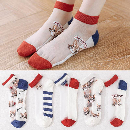 Women's Low-cut Liners Ice Silk Transparent Crystal Glass Silk Socks - Mubimart