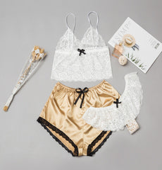 Satin Lingerie Lace Shorts Set - Mubimart -  