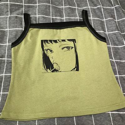 Summer Harajuku Anime Print Slim Sleeveless Short Bottom Shirt Top Student Wild Camisole - Mubimart