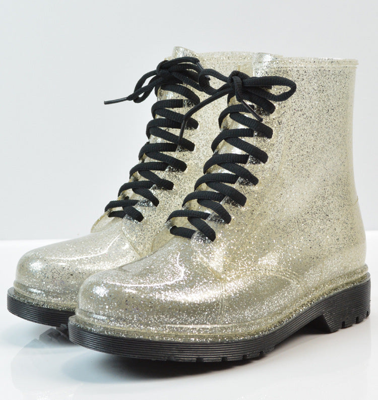 Transparent glitter rain boots