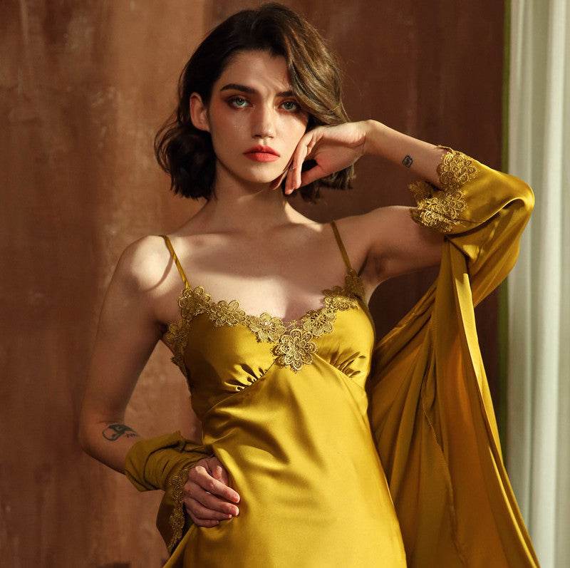 Nightgown with floral sleeves - Mubimart