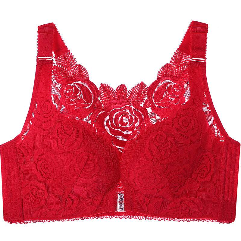 Front Buckle Rose Back Plus Size Bra - Mubimart