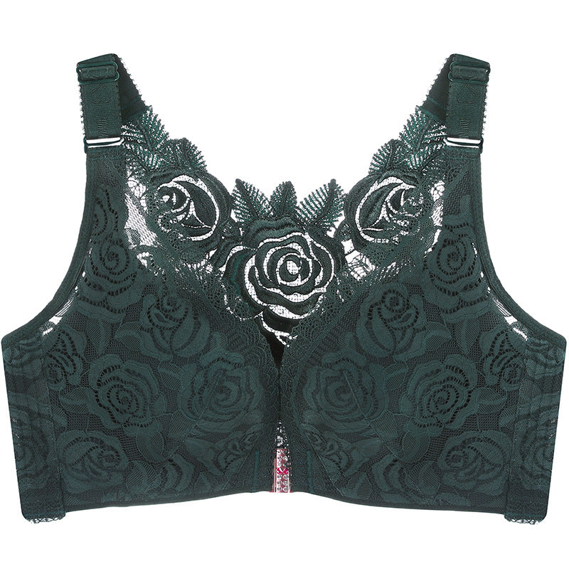 Front Buckle Rose Back Plus Size Bra - Mubimart -  