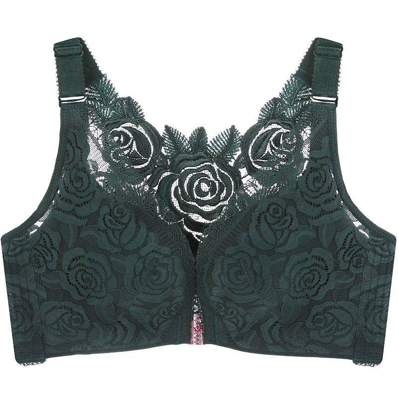 Front Buckle Rose Back Plus Size Bra - Mubimart