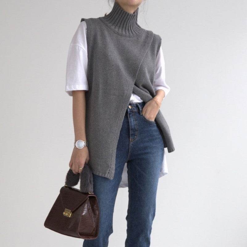 Turtleneck knitted vest vest sweater - Mubimart