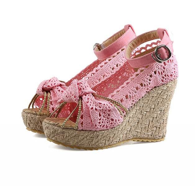 Lace wedge sandals - Mubimart