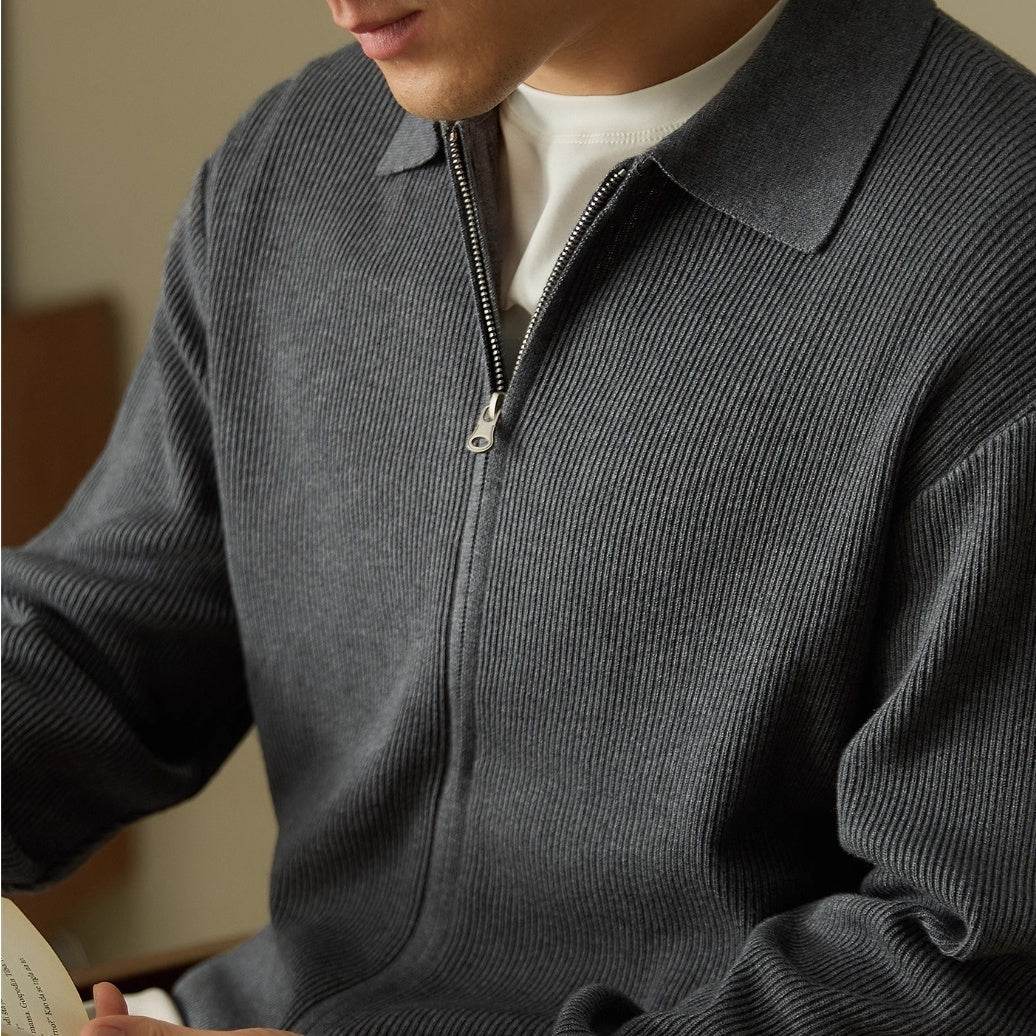 Wool Blended Men's Cardigan Zip Sweater - Mubimart