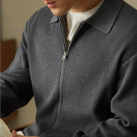 Wool Blended Men's Cardigan Zip Sweater - Mubimart