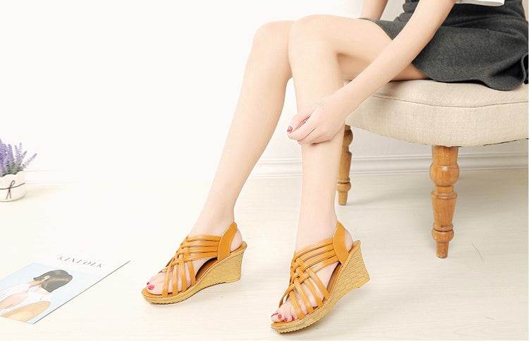 Fishbill Wedge Sandals - Mubimart