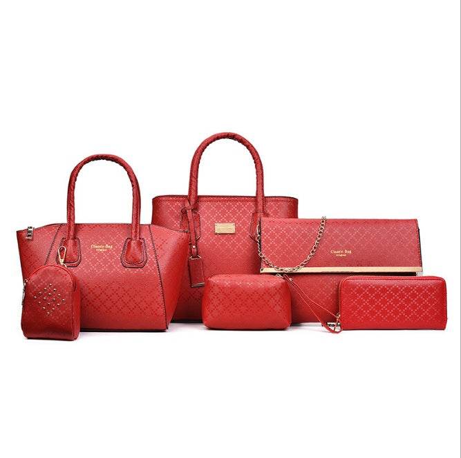 Women 6Pcsset Handbags Girls PU Leather Crossbody Bag Tote Casual Casual Bag Brand Designer Composite Messenger Bag Clutch Purse Wallet - Mubimart