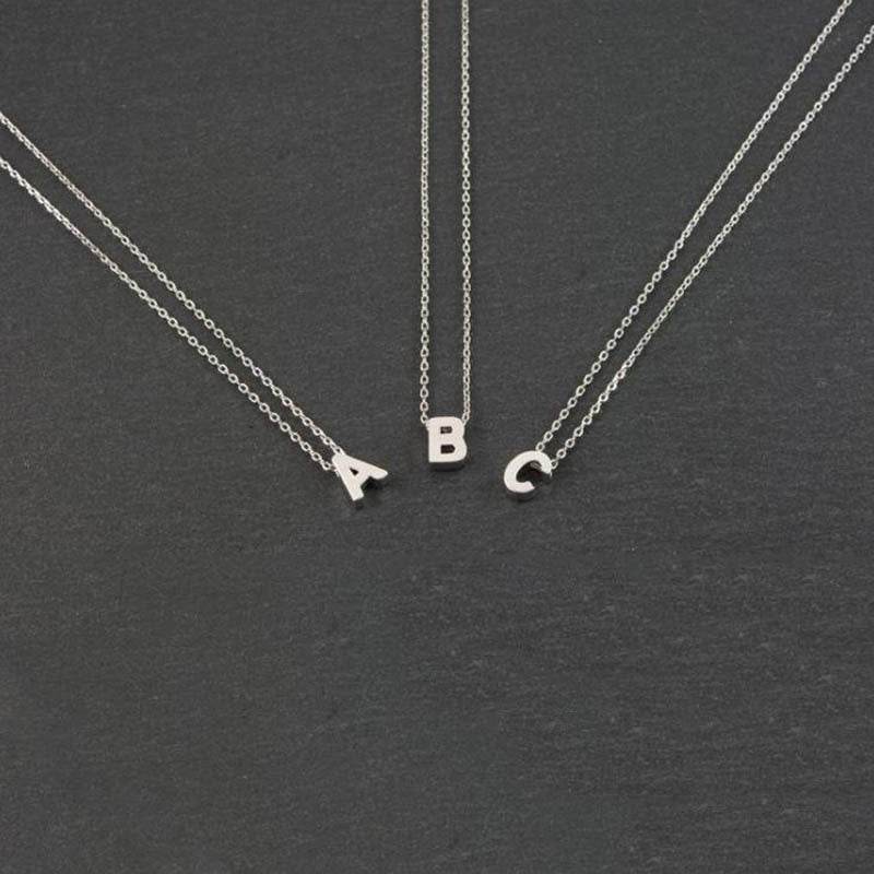 Fashion Tiny Initial Necklace Gold Silver Color Cut Letters Single Name Choker Necklace For Women Pendant - Mubimart