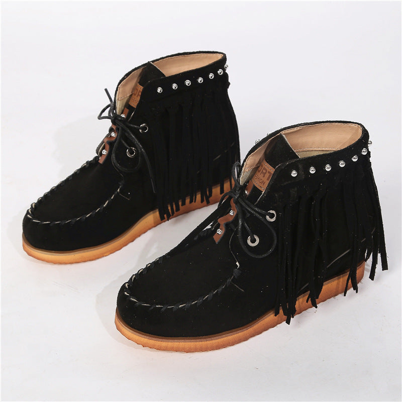 Vintage rivet tassel booties