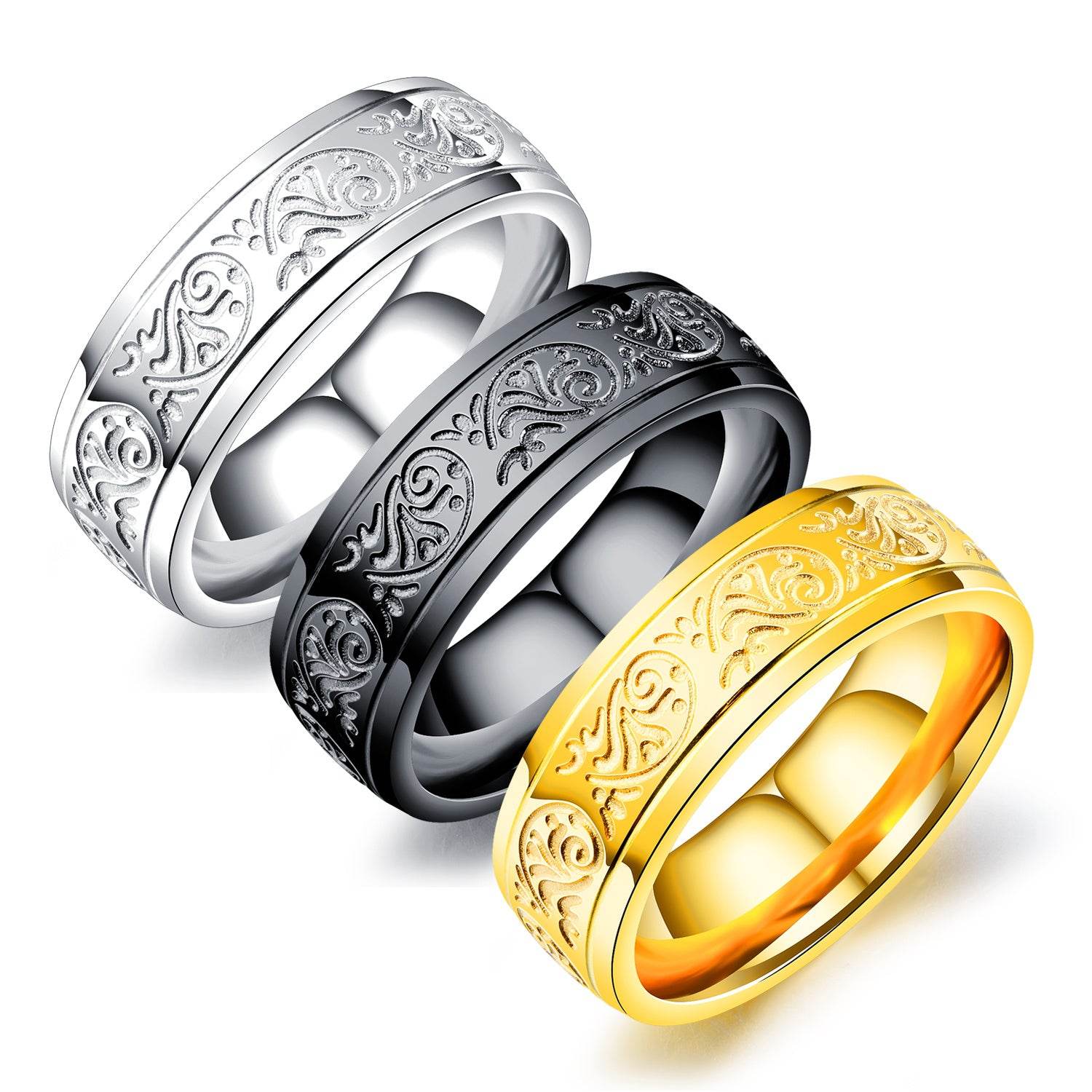 Vintage pattern titanium steel ring men - Mubimart
