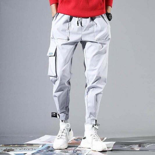 Loose casual cargo pants with velcro straps - Mubimart