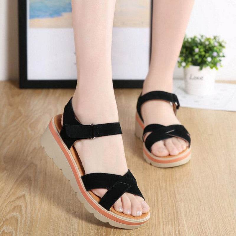 Wedge flat student sandals - Mubimart