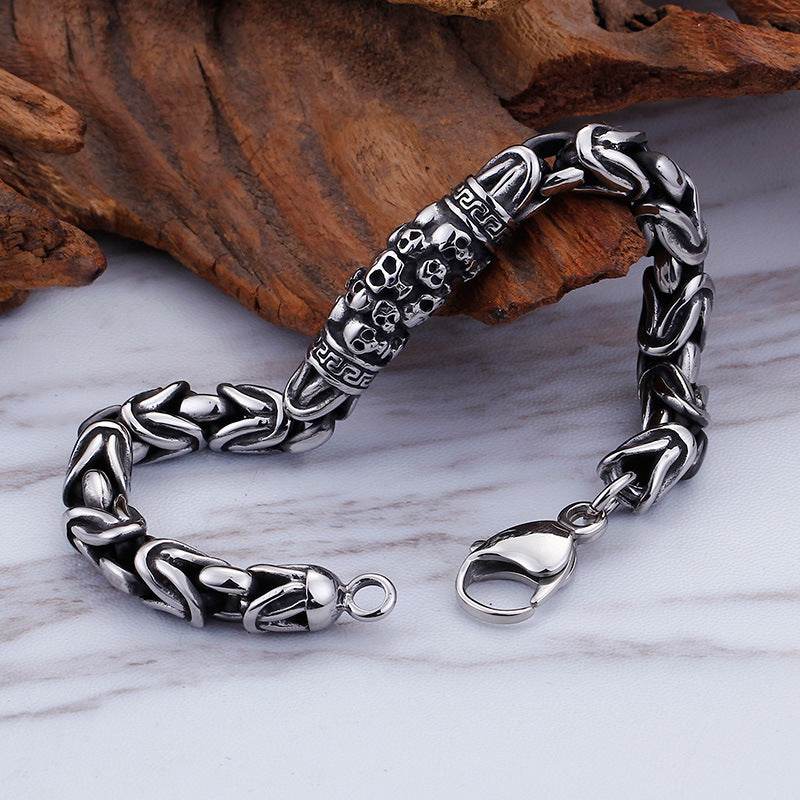 Mens Cool Gothic Style Skeleton Punk Metal Braided Chain Bracelet - Mubimart