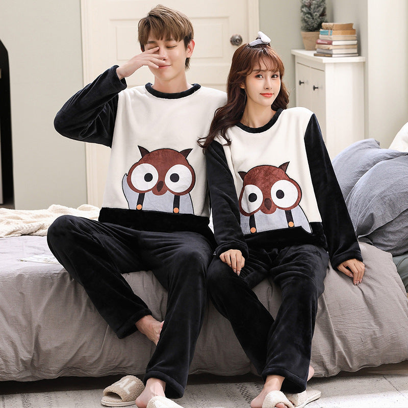 Female Spring, Autumn, Winter Coral Plush Couple Nightwear - Mubimart -  