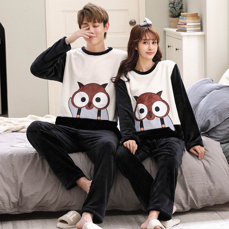 Female Spring, Autumn, Winter Coral Plush Couple Nightwear - Mubimart