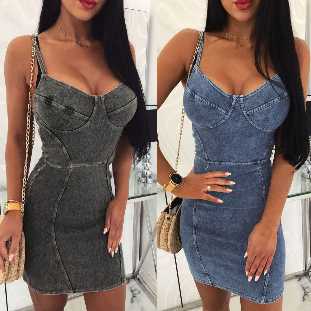 Denim hip dress - Mubimart