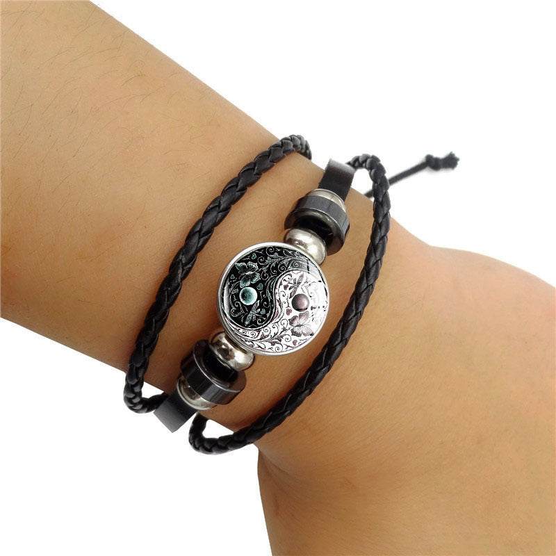 TaiYin Yang Charm Bracelet Multilayer Braided Bracelet Vintage Jewelry Mens Leather Bracelets for Women Gift - Mubimart