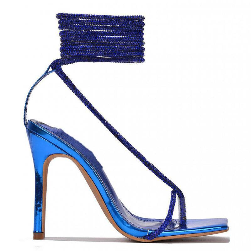 Women's Strappy Sandals Square Toe Flip Flops Stiletto High Heel Pumps Party Office Shoes - Mubimart
