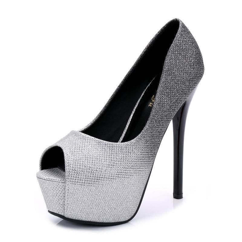 Stiletto Waterproof Shallow Mouth Fish Mouth Pumps - Mubimart