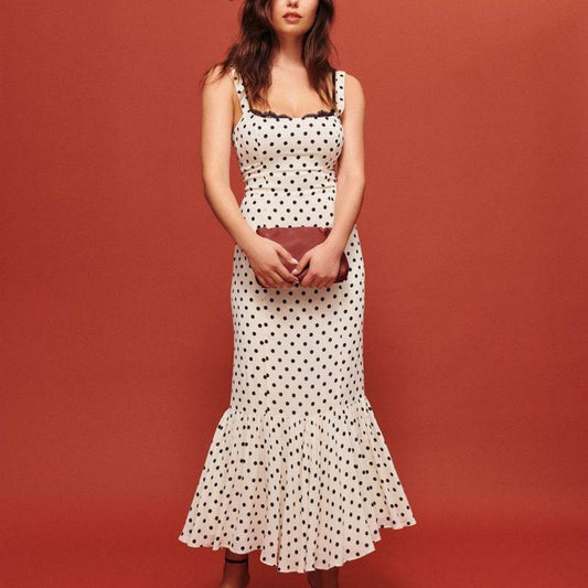 Retro Dots Printing Slip Dress - Mubimart