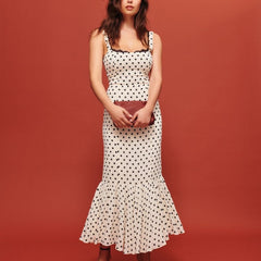 Retro Dots Printing Slip Dress - Mubimart - Slip dress 