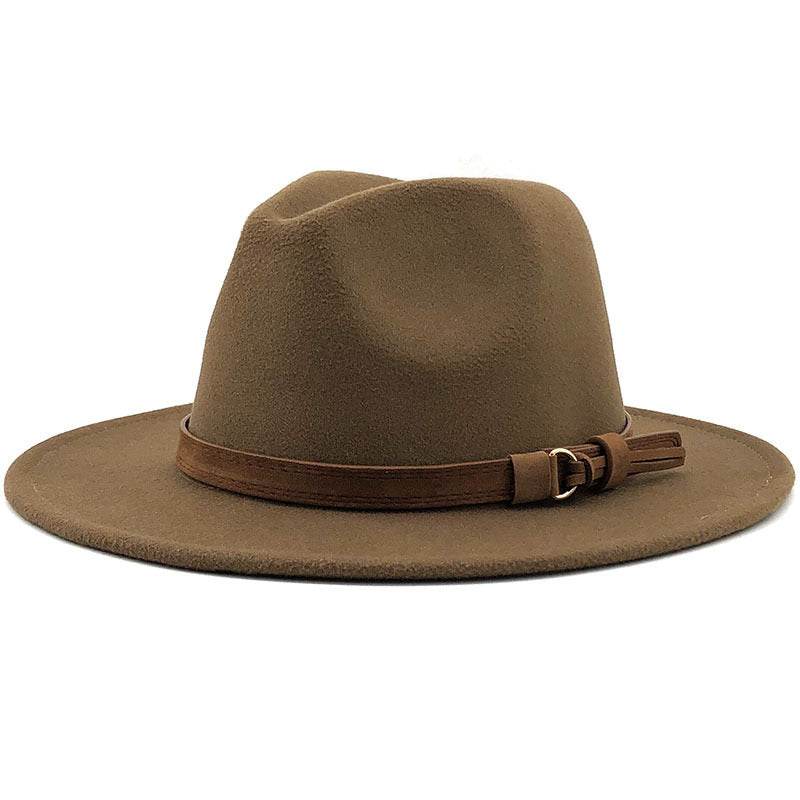 Simple Church Hat Suede Belt Woolen Hat British Style Fedora Hat Wide Brim Hat Women's Autumn And Winter Top Hat - Mubimart
