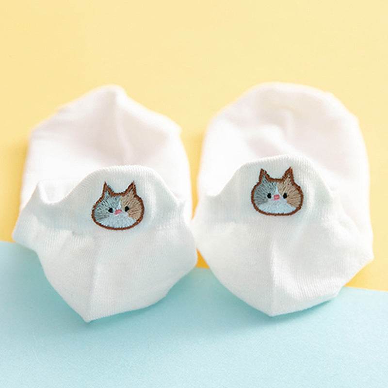 Socks Female Embroidered Cat Boat Socks Shallow Mouth Cute Low Waist - Mubimart