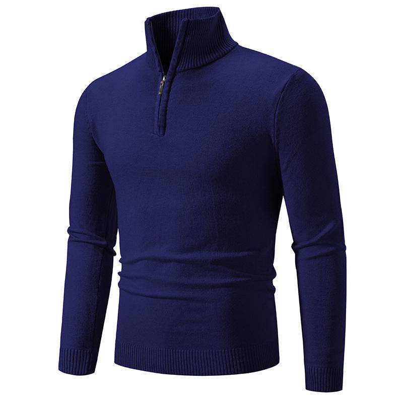 Zip-up Turtleneck Pullover Men's Long Sleeved Sweater - Mubimart