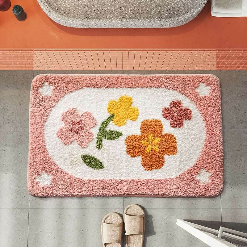 1PC Ins Simple Bathroom Floret Carpet Flower Area Rugs Anti Slip - Mubimart