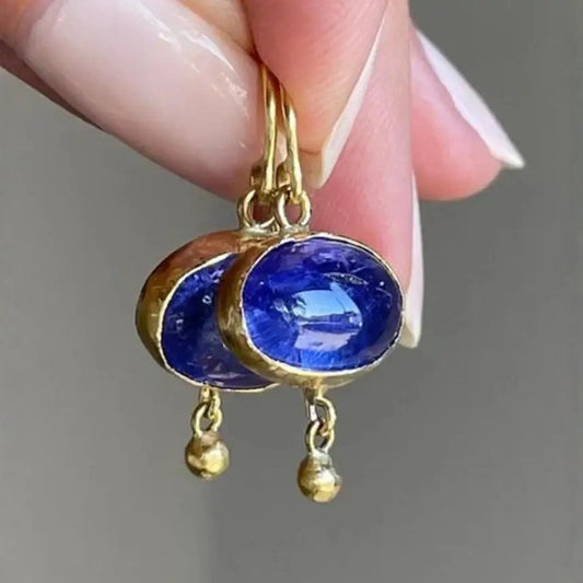 Simple Natural Stone Blue Crystal Pendant Earrings