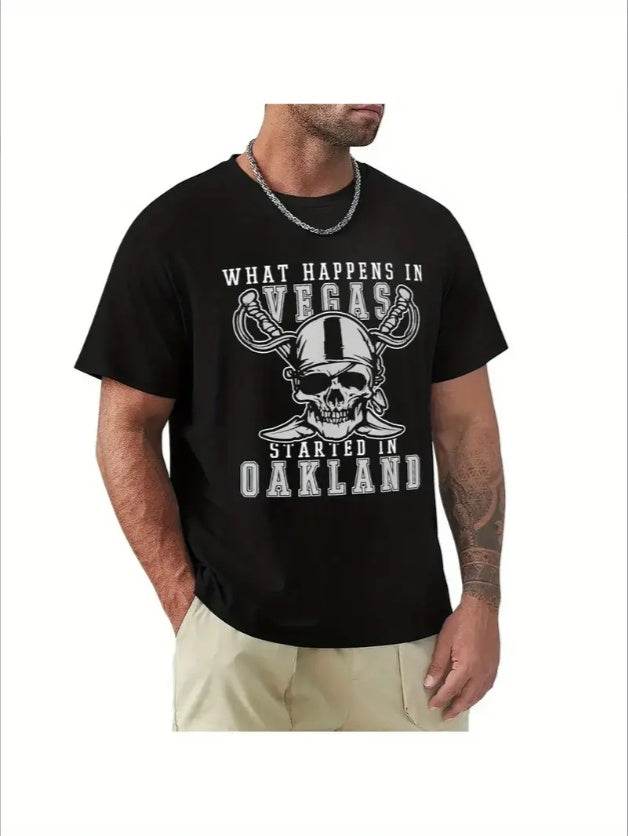 What Happens In Vegas Started In Oakland Football T-Shirt Quick-drying Sports Fans Mens T Shirt Graphic - Mubimart