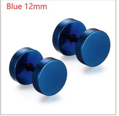 8MM Stainless Steel Earrings Women Men Gold Silver Black Barbell Ear Stud Piercing Earring Tunnel Punk Gothic Jewelry - Mubimart